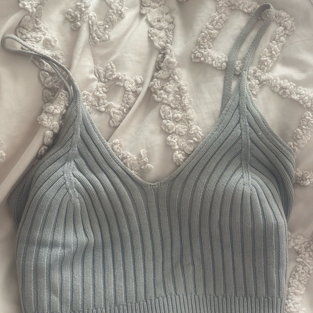 🌿BOGO FREE SALE Free People Light Sage Green Knit Cropped Tank Top — Size M